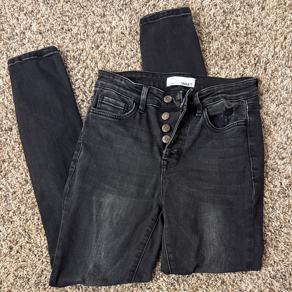 VERVET BY FLYING MONKEY Black High-Rise Button-Fly Skinny Jeans